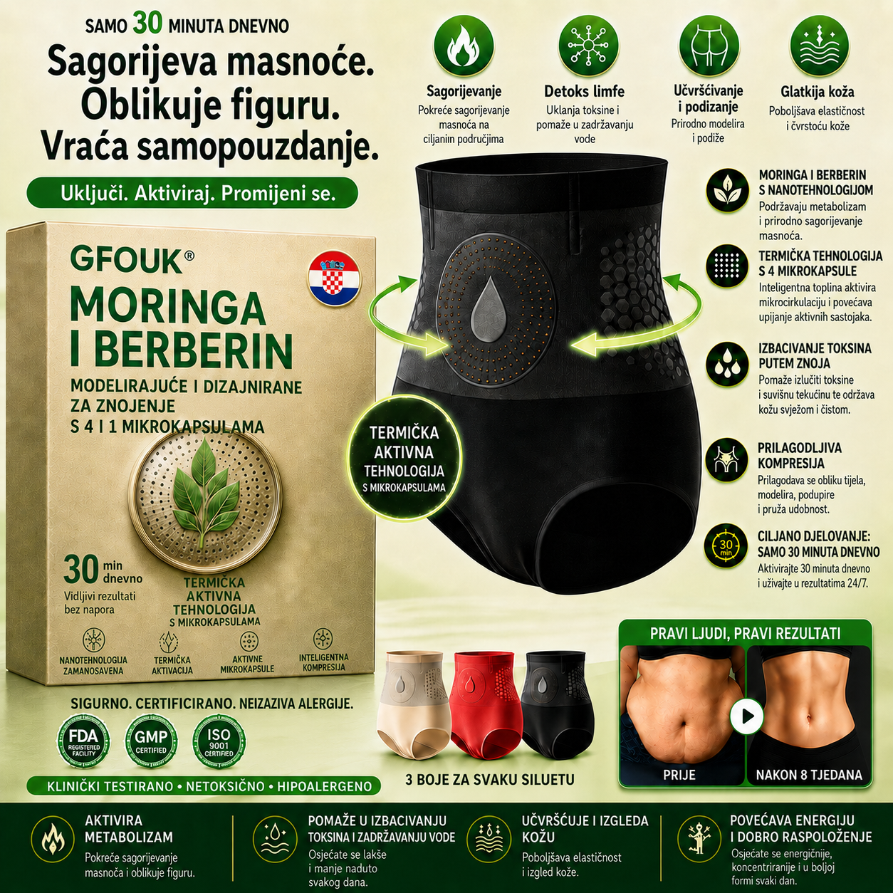 🍑🍑 Službena trgovina brenda | 👙GFOUK® 2026 MORINGA I BERBERIN 4-u-1 MIKROČESTIČNA TEHNOLOGIJA OBLIKOVANJA I KRATKE HLAČE ZA SAGORIJEVANJE MASTI