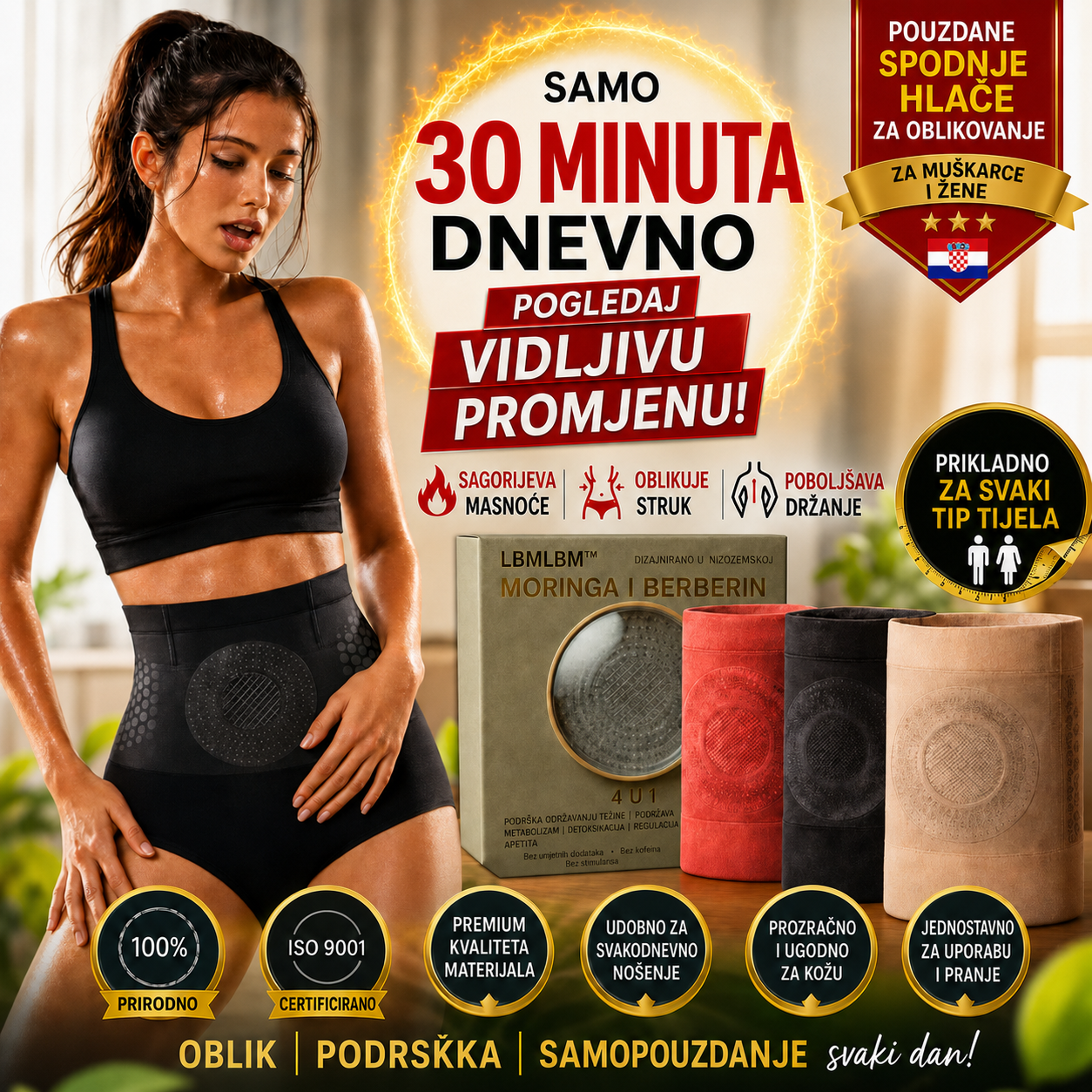 🍃🍃 Službena trgovina brenda | ✅GFOUK® 2026 MORINGA I BERBERIN 4-u-1 MIKROČESTIČNA TEHNOLOGIJA OBLIKOVANJA I KRATKE HLAČE ZA SAGORIJEVANJE MASTI